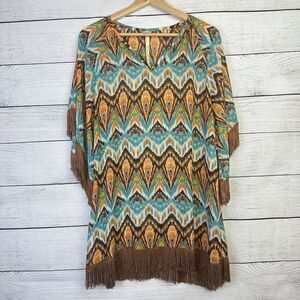 UNCLE FRANK Boho Chevron Tassled‎ Blouse Paisley Women's Size Small Beach Kimono